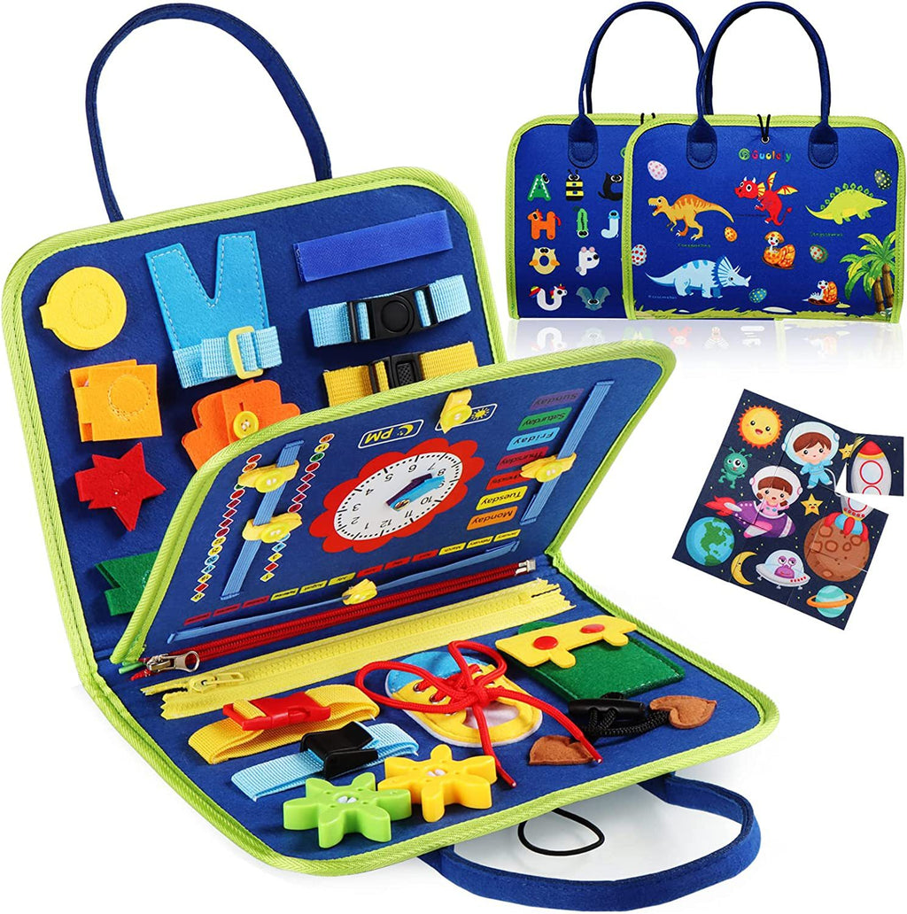 Close-up of the buttoning activity on the felt busy board