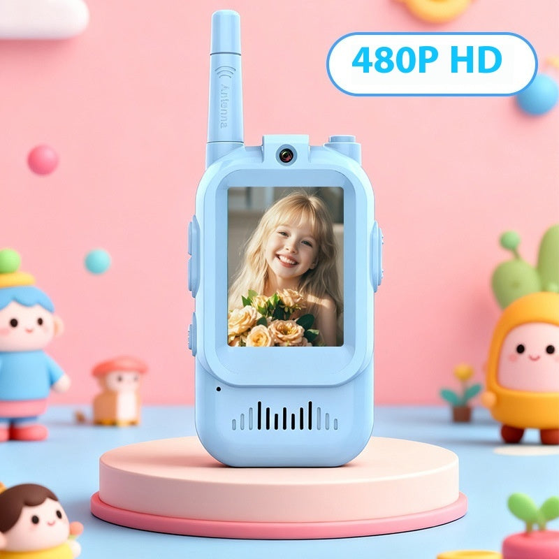 Kids Video Walkie Talkie front view showing the colour screen