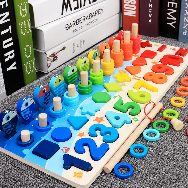 Wooden Number Puzzle board with the number pieces in place