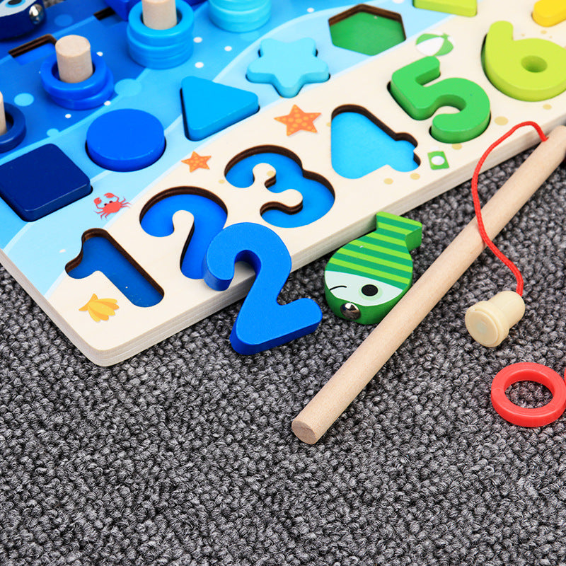 Wooden Number Puzzle with several number pieces lifted out