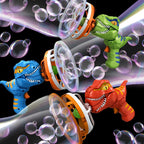 Dinosaur Bubble Machine in green, handheld with trigger grip