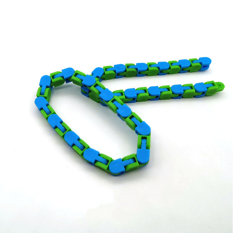 Fidget Chain Bracelet held in the hand for scale