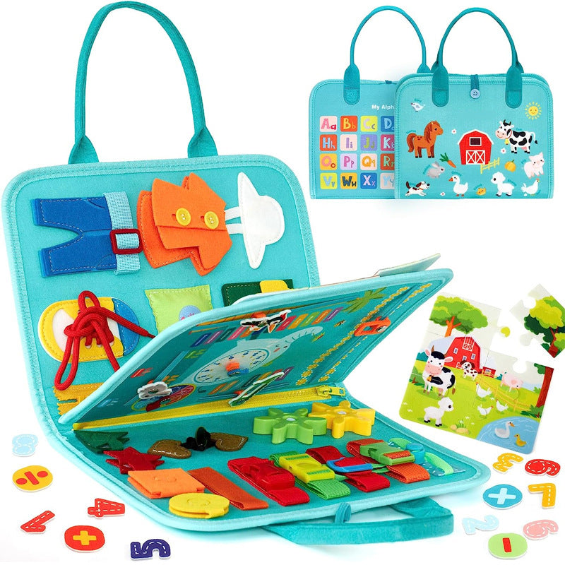 Toddler Dressing Busy Board shown at 44 by 28 centimetres