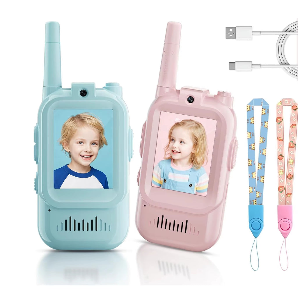 Kids Video Walkie Talkies in blue, pair shown side by side