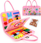 Toddler Dressing Busy Board in pink felt