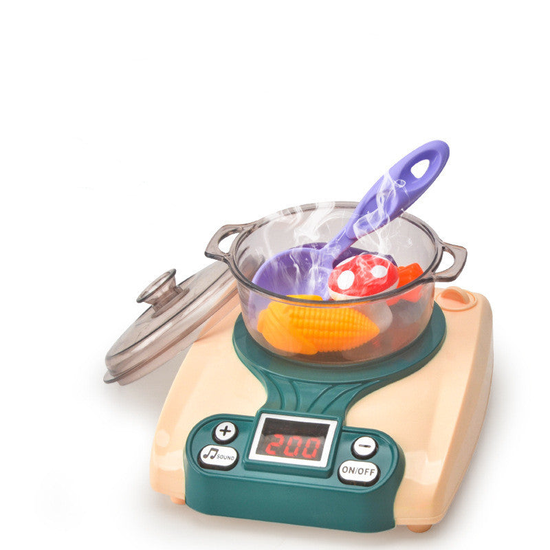 Close-up of the play kitchen's induction hob controls