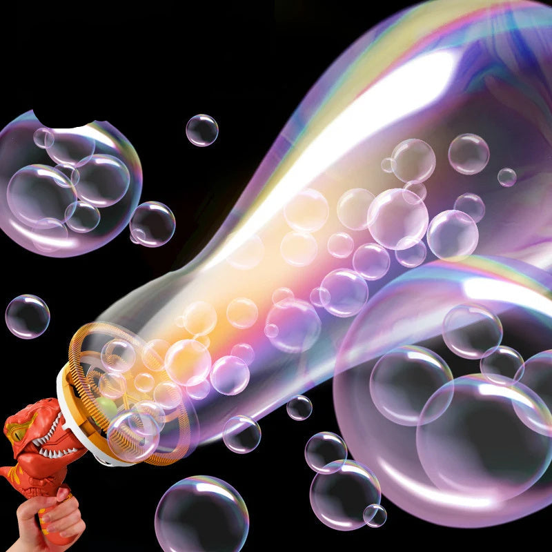 Dinosaur Bubble Machine producing a stream of bubbles