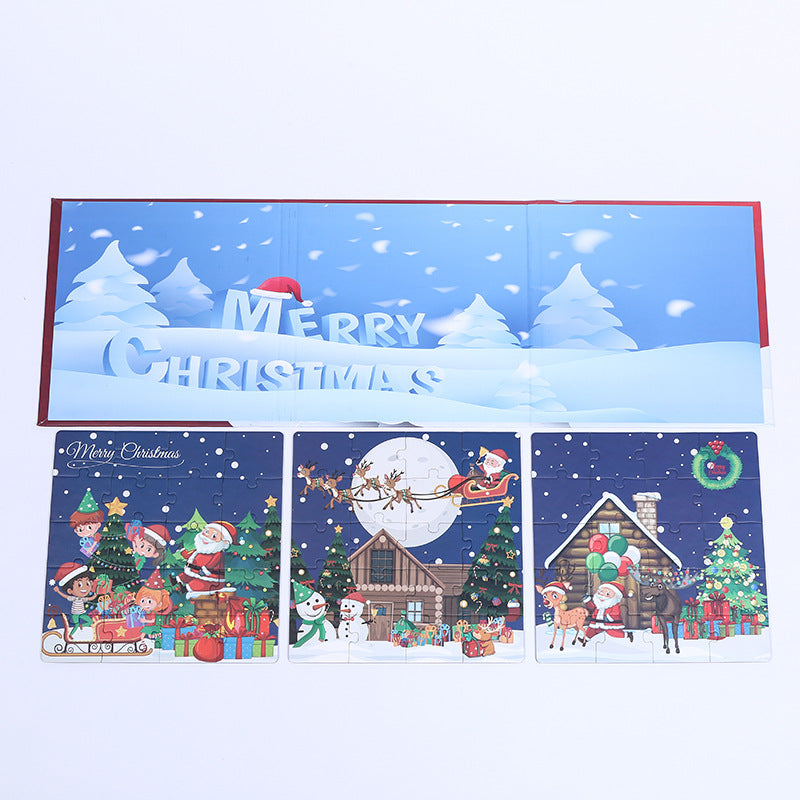 Close-up of the Christmas magnetic puzzle pieces